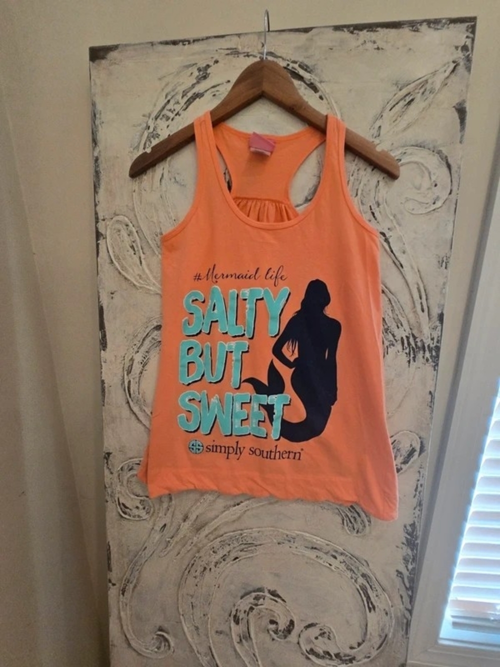Simply Southern Coral Tank with Teal 'Salty But Sweet' Mermaid Graphic